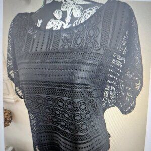 SIZE M NY COLLECTION Black Lace W/Attached Tank Short Sleeve Blouse INVPV1578